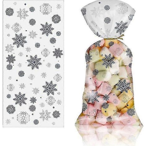 50 Stück transparente PVC-Geschenktüten mit Weihnachtsmann-, Weihnachtsbaum- und Elchmotiven für Weihnachtsgeschenke, Backwaren, Süßigkeiten und Kekse-Style9