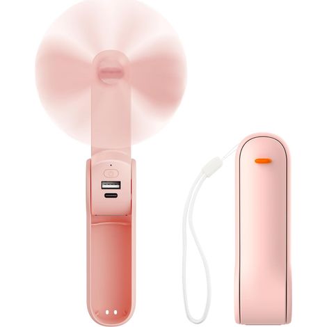 Handheld Fan, Portable Mini Handheld USB Rechargeable Fan with 3 Speeds, 16 Working Hours Battery Powered Foldable Pocket Design with Power Bank for Travel, Summer, Gifts for Women - Pink (1/5)
