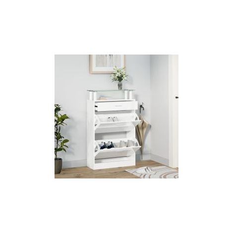 Armoire à chaussure Blanc brillant 63x24x104 Bois ingénierie (1/4)