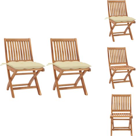 Gartenstühle - Living Gartenstühle 2 Stk. mit Cremeweißen Kissen Massivholz Teak (1/5)