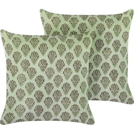 Dekokissen 2er Set RUNGIA Samtstoff 45 x 45 cm Grün Blumenmuster