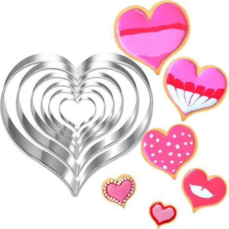 Lot de 6 emporte-pièces en forme de cœur - 11 cm 10,8 cm 8,5 cm 7 cm 5,7 cm 4,7 cm et mini emporte-pièces en forme de cœur pour enfants (1/5)