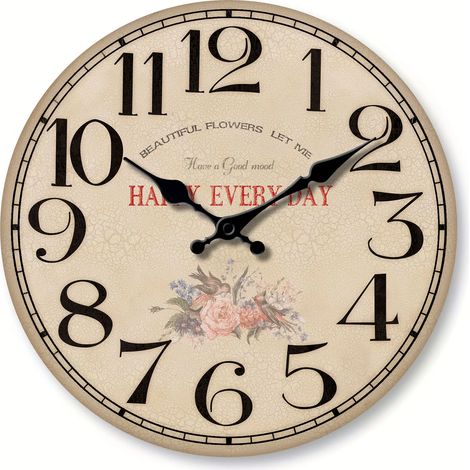 Horloge murale silencieuse (40 cm) « Heureux au quotidien » à motif floral et oiseau, cadeau de décoration original (1/5)