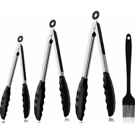 Pinze da cucina , pinze per barbecue, pinze da cucina, pinze per barbecue 7, 9 e 12 con spazzola in silicone, pinze per griglia in silicone per cucinare, servire, barbecue, forno, ecc. (1/5)