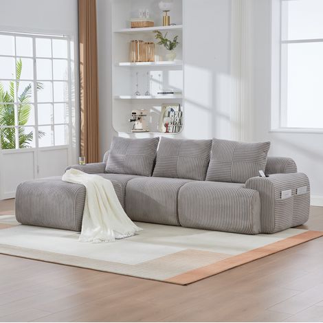 Canapé 3 places modulable en velours côtelé gris clair OKMYHOME (1/5)