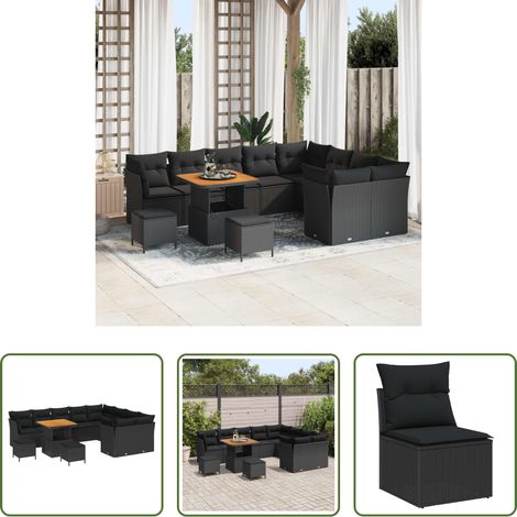 Mobilier extérieur - Ensemble de canapé de jardin 12 pcs Noir polyrotin (1/5)