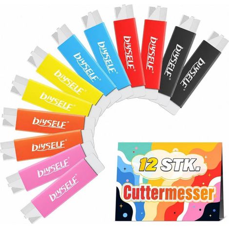 12er Set Mini-Cuttermesser mit einziehbarer Klinge, Kartonmesser & Schaber