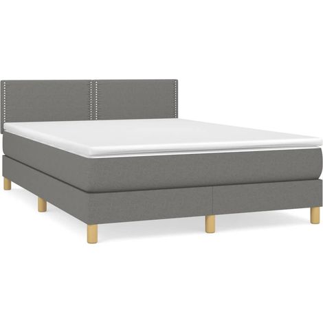Lit double Lit adulte Sommier à lattes de lit avec matelas Gris foncé 140x190cm Tissu