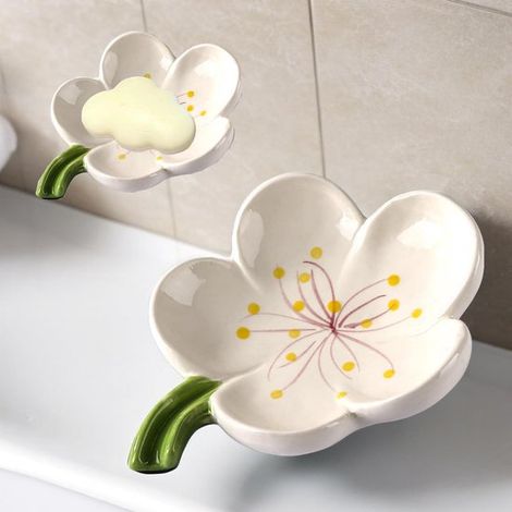 Portasapone da bagno in due pezzi, portasapone con scarico, portasapone autosvuotante da appoggio, portasapone a forma di fiore (1/5)