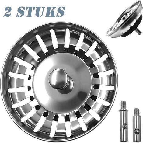 Paniers d’évier avec bouchon 2 pièces 80 mm – Bonde et filtre d’évacuation en acier inoxydable – Tamis anti-obstruction pour évier de cuisine – Bouchon universel (1/5)