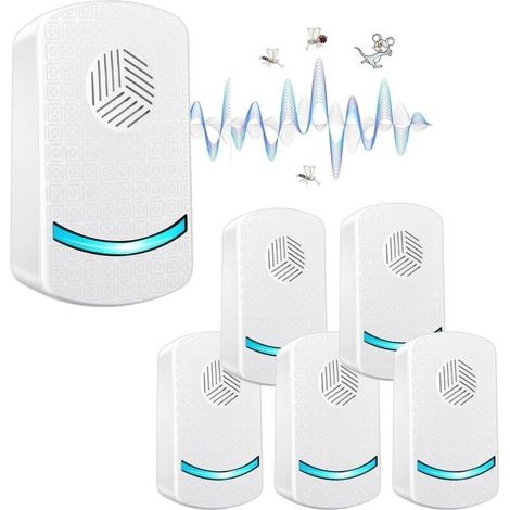 Répulsif ultrasonique 6 PCS pour souris, rats, insectes – Portée jusqu'à 1500 pieds carrés – Émet des ultrasons à basse fréquence (1/5)