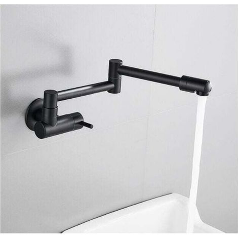 Wall-mounted kitchen tap, telescopic folding handle, black wall-mounted tap, brass wall-mounted tap, wall-mounted mixer tap, single cold water outlet (1/3)