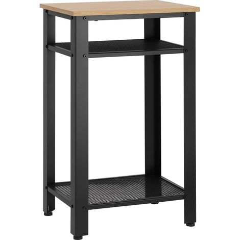 Tall Side Table with 3 Layer, 2 Shelves Storage Display Industrial-Style, Metal Frame, Bedside End Table for Living Room Bedroom, Oak and Black