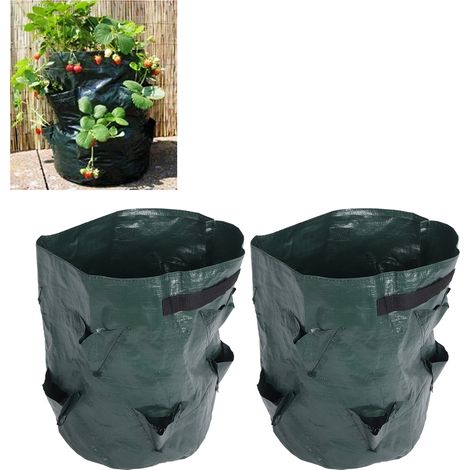 [Sacs de Culture pour Fraises et Plantes] Sacs de Plantation en PE 10 Gallons, 8 Poches Vert Noir avec Manches pour Jardins Domestiques et Espaces Urbains (1/5)