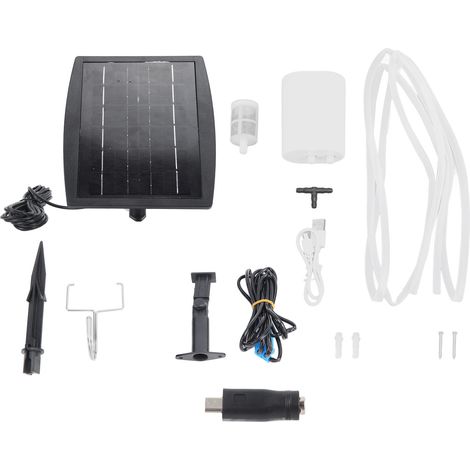 Kit d'arrosage automatique pour plantes, chargement USB 3W, système d'irrigation solaire pour 4 pots, idéal pour les parterres de jardin, les terrasses et les pelouses. (1/5)