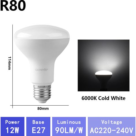 (R80 6000K, AC220V-240V) Lot de 3 ampoules LED pour salle de bain, sans scintillement, pour usage domestique (1/3)