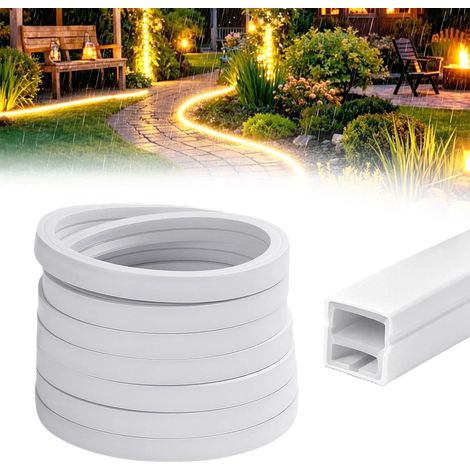 Profilé LED en silicone - Bande LED flexible - 12 x 12 mm - Étanche - Pour une répartition homogène de la lumière - Effet néon (sans bande LED, blanc, 3 m) (1/5)