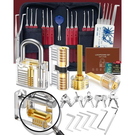 Lockpicking Set Dietrich 37 Teile Schlösser Handbuch Burgunderrot (1/5)
