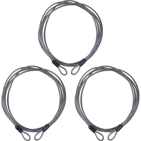 Sicherheitskabel – 3-teilig – Edelstahl – Doppelschlaufe – Für Schlösser und Tore – 2 m Schwarz (1/5)
