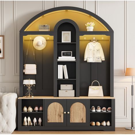 Mueble zapatero de entrada 150 x 40 x 195 cm en MDF negro (1/5)