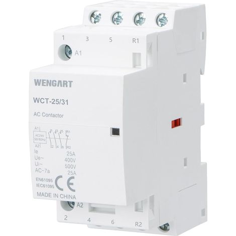 Contacteur Modulaire Silencieux - AC 24V (Basse Tension) - 25A - 3NO + 1NC (Contact de Signalisation) - Largeur 36mm (2 Modules DIN) - pour Domotique et Moteurs Triphasés - WCT-25 (1/5)