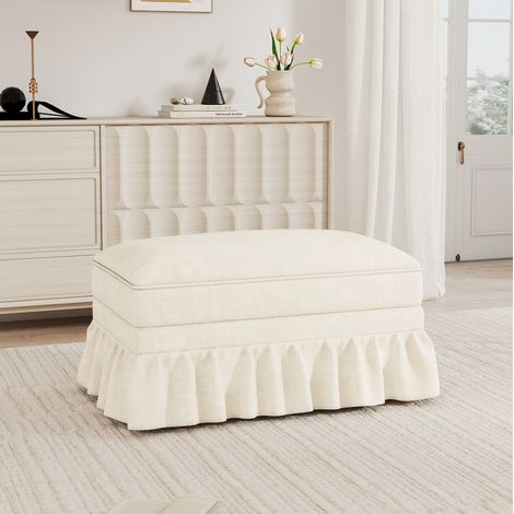 Weiße Chenille-Pouf 90 x 56,5 x 49 cm HAVRYA (1/5)