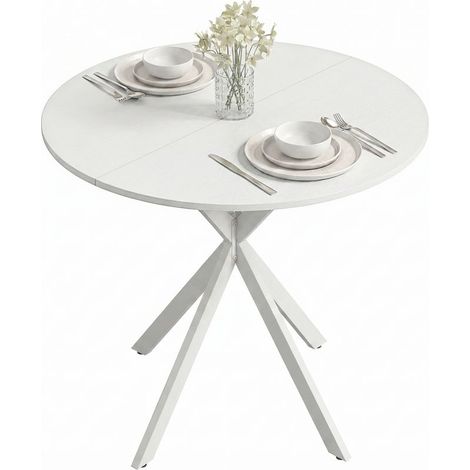 Table de cuisine ronde, 80 cm, plateau compact, panneaux de particules, métal, blanche (1/5)