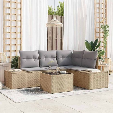 Gartensofa-set mit Speicher Beige und Hellgrau Poly-Rattan