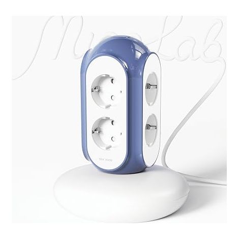 Tower Power Strip 6 AC Sockets, 3680W/16A, Surge Protection 1420J, Weighted Base 480g Anti-Tipping, 2m Cable, Overload Protection (Mediterranean Blue)