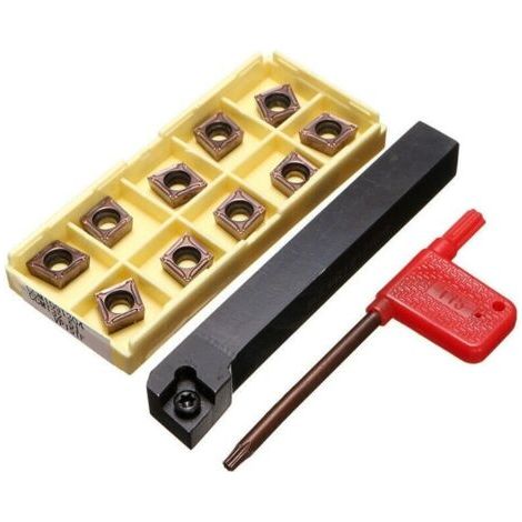 Accessoire pour tour mtaux,Porte-outil de tournage 12x100mm avec 10 plaquettes carbure CCMT09T304-PM et une barre (1/5)