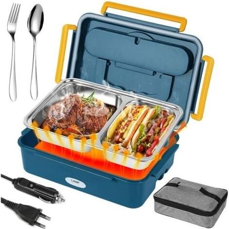 Lunch box chauffante électrique 1,2L – 40W 220V/12V/24V – Acier inoxydable – Technologie PTC pour chauffage rapide – Dimensions 25x18x8cm (1/4)