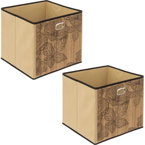 Lot de 2 boîtes de rangement cubes en bambou à motifs fleurs BLACKFLORA (1/4)