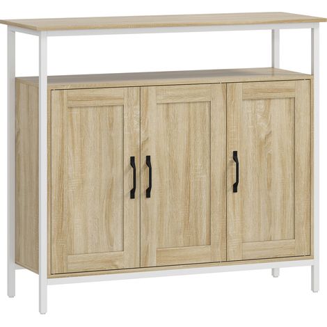 Buffet industriel avec niche et étagères FARES aspect bois clair (1/5)