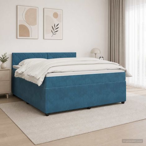 vidaXL Lit boxspring avec matelas Bleu 140 x 200 cm Velours (1/5)