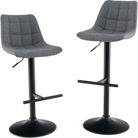Set di 2 sgabelli da bar regolabili in altezza 43 x 54 x 89-109 cm seduta imbottita girevole a 360° stile moderno tessuto grigio 200012549