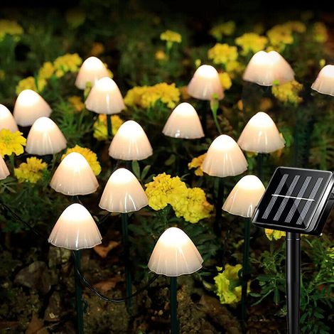 EASYCOMFORT Lumières Solaires de Jardin - Guirlandes Lumineuses de Fées aux Champignons (12 LED, Blanc Chaud) (1/5)