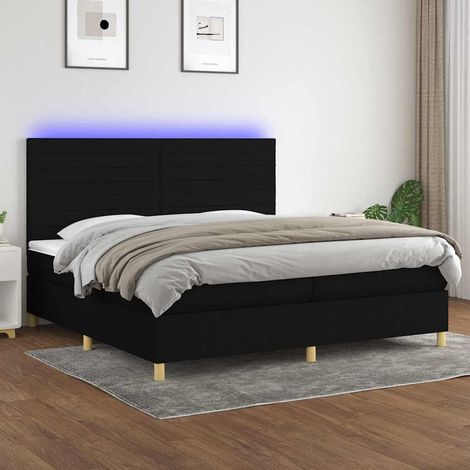 Sommier à lattes de lit et matelas et LED Noir 200x200 cm Tissu (1/5)