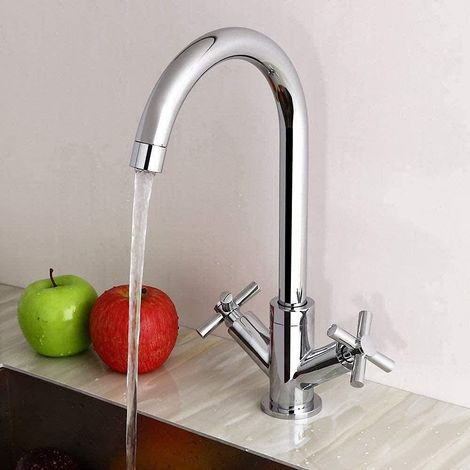Grifo de cocina de acero inoxidable cepillado, doble manija giratoria de 360°, mezclador de agua fría y caliente, sin plomo - OTRO (1/4)