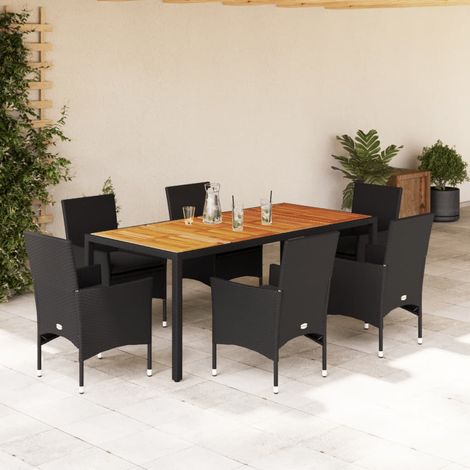 Ensemble à manger de jardin et coussins 7 pcs-Salon de jardin noir rotin acacia 510586 (1/5)