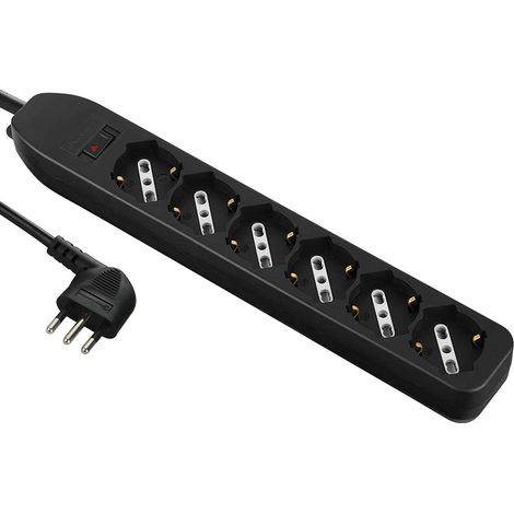 Ciabatta Multipresa Professionale Electraline 61994 Polivalente e Shuko 6 Posti Spina Piccola 10A - Nera (1/4)