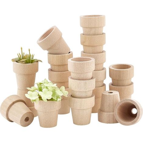 20 x 2.5 cm Mini Wooden Flower Pots Small Plant Pots for Indoor Seedlings with Drainage Hole for Small Flowers, Plants, Indoor Decoration, Gardens (1/5)