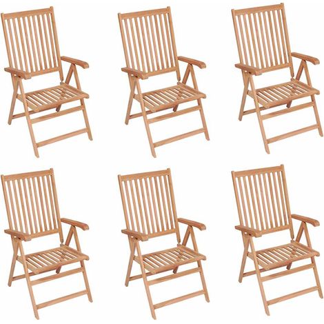 Chaises de Jardin Inclinables et Pliables en Bois de Teck Massif - Lot de 6 - PANGIVO (1/5)