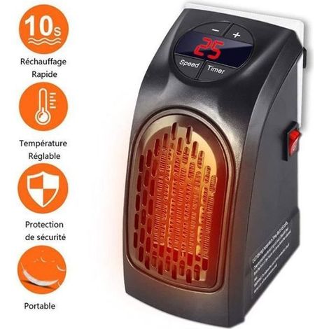 Radiateur Soufflant Salle de Bains -Mini Chauffage d'appoint avec Thermostat Réglable Puissant 400 Watts Basse Consommation - Noir (1/4)