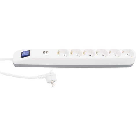 REV Steckdosenleiste 6-fach weiß-grau, USB 2-fach, 1,4m Steckdosenleisten