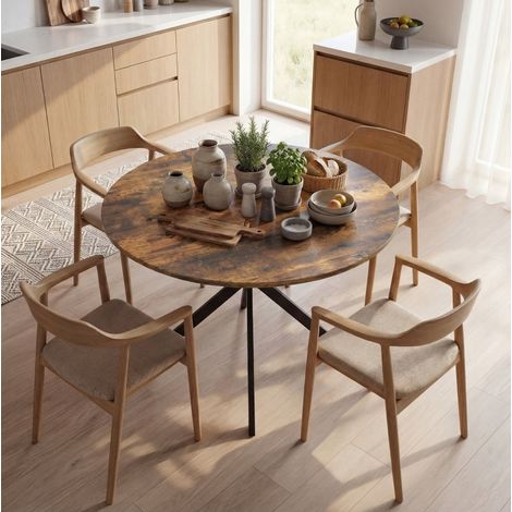 Tavolo da pranzo rotondo 100x100x75 cm in legno marrone, 4 persone, stile industriale – MEUBLIV (1/5)