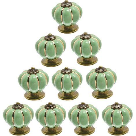 Vert clair Lot de 10 boutons de porte en céramique vintage en forme de citrouille (1/2)