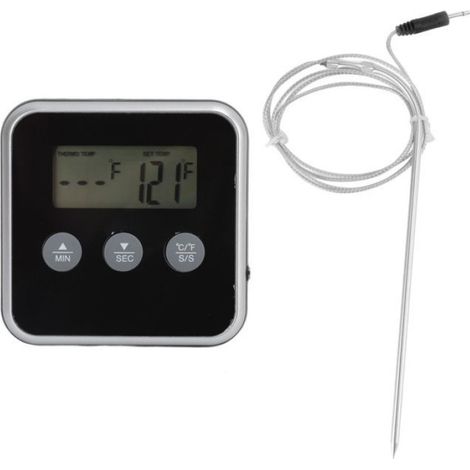 Lot de 2 Thermomètre,Écran LCD,Sonde longue,Minuterie intégrée,Cuisson viande,Barbecue (1/5)
