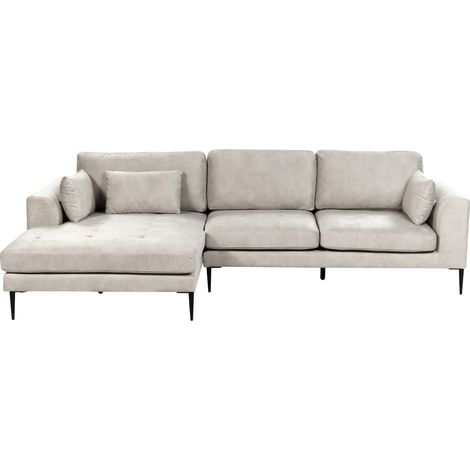 Sofá esquinero tapizado de terciopelo en forma de L asiento acolchado derecho gris claro Flam