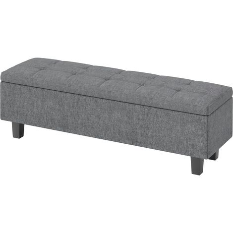 Sitzbank mit Stauraum, Polsterbank mit Leinenoptik, Holzbeine, Moderne Bettbank für Flur, Schlafzimmer, Wohnzimmer, 138 x 40 x 45 cm, Dunkelgrau