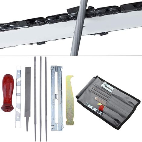 8Pcs/ Set Kit daffûtage professionnel complet avec Sac de Rangment pour Scie à Chaîne à Essence Tronçonneuse 3/16 Pouces Limes Rondes Fichier Plat Guide Profondeur Gauge Bar Groove Cleaner Roll U (1/5)